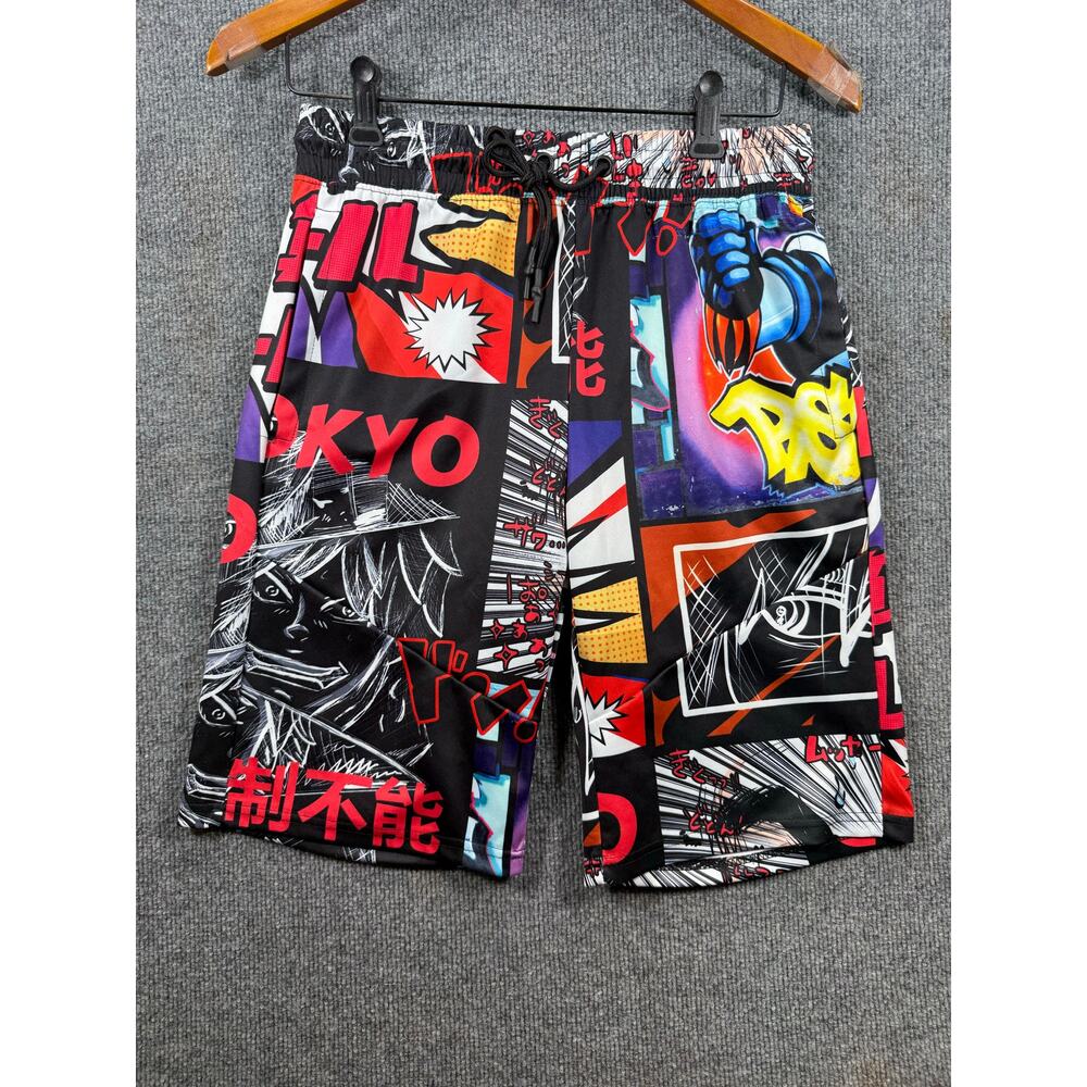 Encrypted NYC Men's S Graphic Streetwear Shorts Black Multi Cyber Graffiti Print